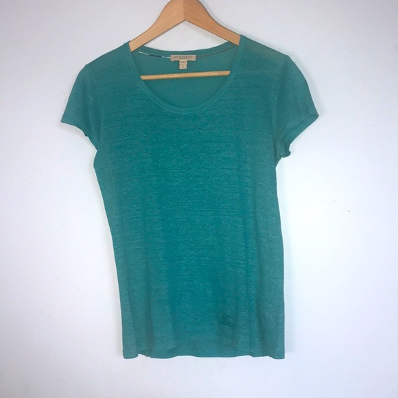 Burberry Brit 100% Linen Scoop Neck Teal Short Sleeve Casual Tee Size XS TP - Picture 1 of 7